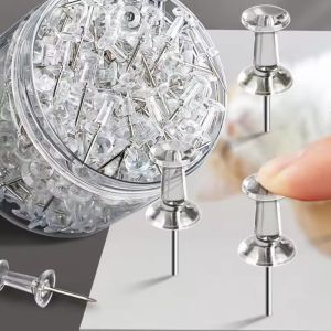 200Pcs Clear Push Pins Thumb Tacks Plastic Combo Thickened for Office & DIY Wall Hangings