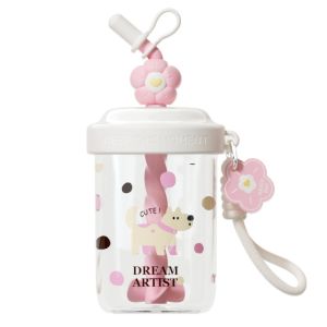 HESONG With Straw Water Bottles 580ML Straw Dust Cap Drinking Cup Kawaii Leak-proof Stirring Cup Beverages