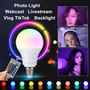 16 Colors Selfie LED Bulb Phone Camera Flash Lamp Webcast led Colorful Atmosphere Light Livestream Background Personalized Photo Lights with Remote for Vlog TikTok