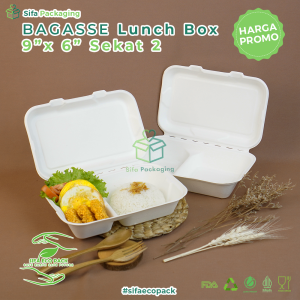 Bagasse Lunch Box 2 Sekat Kotak Bekal Makan Bento Katering Dus Nasi Kemasan Ramah Lingkungan isi 25 pcs