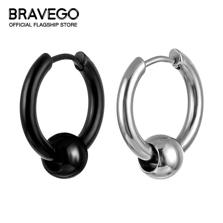 Bravego Pair Fashion Stainless Steel Hoop Earrings Men Ear