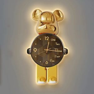 Sacesr Trendy Bear Wall Clocks Living Room Led Light Wall Clocks Hanging Painting Modern Clock Luxury Entrance Clock Cartoon Brief 9T1N6