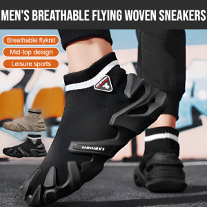 Mens Breathable Flying Woven Sneakers Non Slip Flat Bottomed Running Casual Shoes Running Shoes Lightweight Non Slip Deodorant Sneakers