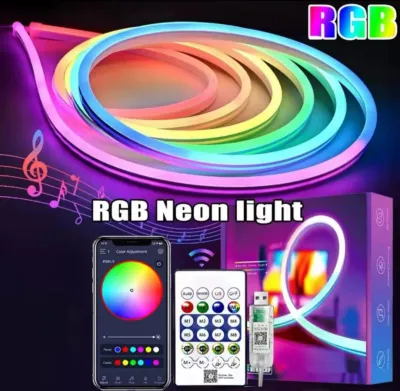 Lampu Neon Flex RGB Running Panjang 5 Meter USB 5 Volt Dengan Sensor Suara & Kontrol AplikasiRemote Kontrol IP 67..( Dekorasi KamarTV backlight)