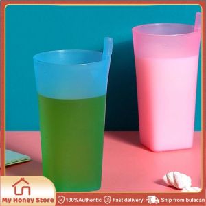 Children Infant Baby Sip Cups Bright Candy Color Cup with Built in Straw Food-grade Plastic Integrated Straw Cup Kids Water Bottle