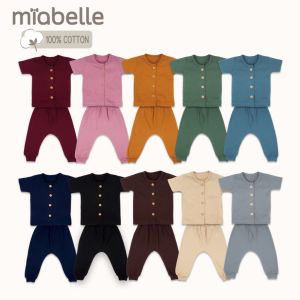 MIABELLE BUTTON SET MIX - Setelan Atasan Pendek Celana Pendek Panjang Bayi Anak 100% Katun Premium SNI Adem Aman Nyaman Polos Kancing