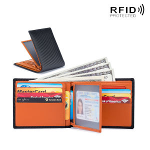 Rfid Carbon Fiber Genuine Leather Men Wallet Money Bag Slim Thin Mini Wallets For Men Card Holder Coin Pouch Purses