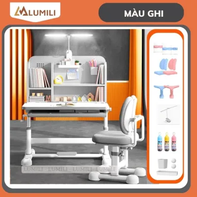 Bàn học chống gù chống cận thông minh Lumili A22 có giá để sách mới nâng hạ độ cao bằng tay quay điều chỉnh nghiêng dễ dàng size lớn 60x80cm