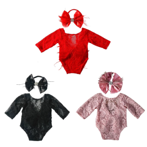 Lace Romper Set Delicate Lace Romper with Headband for Newborn Photography Includes Headband for 0 to 6 Month Old Baby