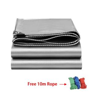 Heavy Duty Tarpaulin 4Mx9M Roof Outdoor Garden Rainproof Cloth Trapal Makapal Waterproof Cover Double-Sided Silver Coated HDPE Material UV & Rain Protection 2 in 1 Tarpaulin Reflective Design Blocks UV Rays Trapal Thick Tolda Lona Multiple Sizes Free Rope