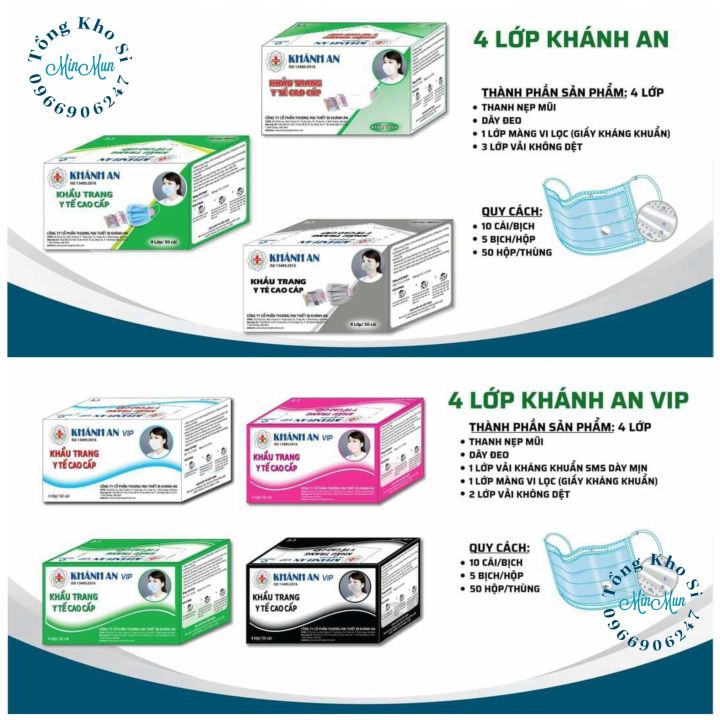 Hộp 50 cái khẩu trang y tế Khánh An 4 lớp kháng khuẩn cao cấp | Lazada.vn