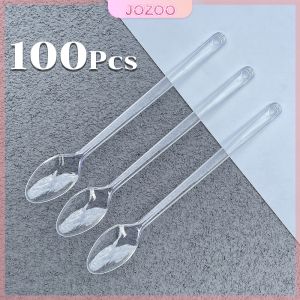 Jozoo 100pcs Disposable Plastic Spoon Colored Long Teaspoon for Dessert Milk Tea Sorbet