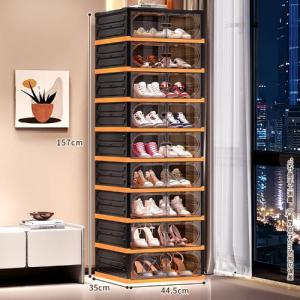 2/3/6 Layers Foldable Shoes Box Organizer Plastic Multifunctional Shoe Storage Box Set Clear Stackable Shoes Rack with Lid Flip Open Shoe Case