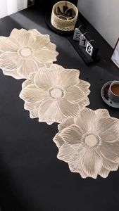 ZEO Heat Resistant Long Style Placemat for Dining Table Lotus Flower Place Mats PVC Table Runner 1Pc