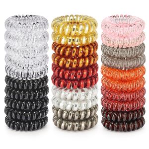 TailaiMei 30 Pcs Spiral Hair Ties No Crease Coil Phone Cord Hair Ties for Thick Hair - Women Ponytail Holder Elastics(Black&Transparent)