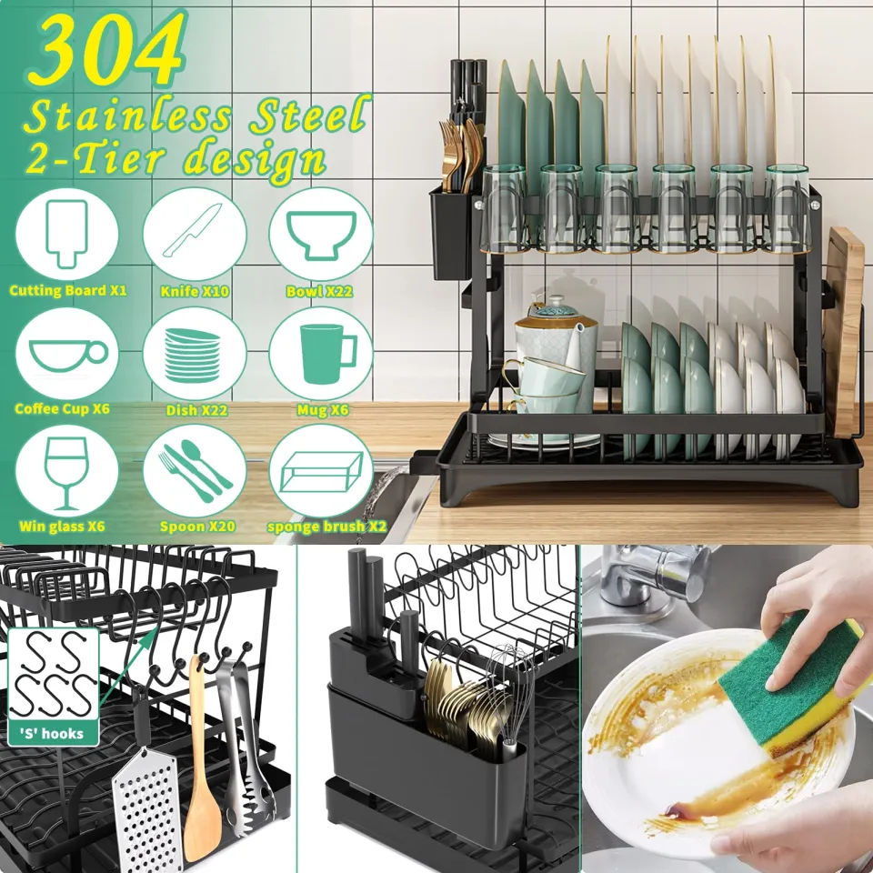 SWG PC Dish Drying Rack Tier Dish Rack With Drainboard