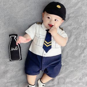 New Baby Cotton Summer Thin Fashion Romper Newborn Baby Bodysuit Fashionable Climbing Clothes Captains Uniform
