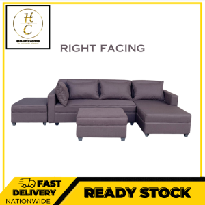 CAREY L-SHAPE SOFA WITH 2 NORDIC OTTOMAN AND 4 PCS PILLOWS 5 INCHES FOAM THICK AND PLASTIC FOOTINGS - HATCHIES CORNER