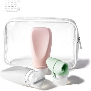 Travel Bottles for Toiletries TSA Approved 2oz Container High-Effeiciency Leak-Proof Ultrasonic Technology Silicone Refillable Squeezable Travel Accessories for Shampoo Conditioner Lotion (3 Pcs)