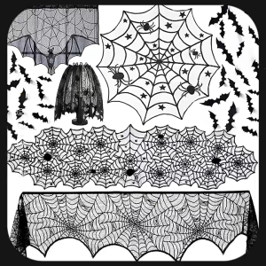 Lace Table Runner Tablecloth 150Cm Diameter Spiderweb Pattern Long Last Polyester Perfect For Party Decors