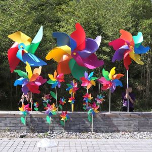 กังหันลม 7 สี พลาสติกเส้นผ่านศูนย์กลาง 30 เซนติเมตร สำหรับประดับสวน DIY ของเล่นกลางแจ้ง