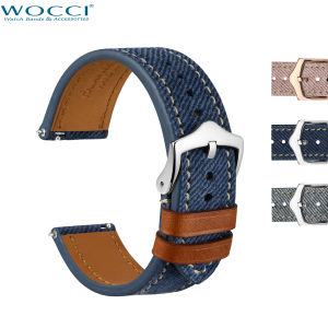 WOCCI Dây Đồng Hồ Họa Tiết Denim Da Ý Khóa Inox Côn Chiều Rộng Dây Đeo 18mm 20mm 22mm2026
