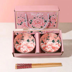 T888 ชุดชามเซรามิกพร้อมตะเกียบ เซ็ตของขวัญ มีกล่องแพคเกจสวยงาม พร้อมส่ง