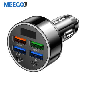 MeeGoo Car Charger Fast charging Portable 6 Port Digital Outlet Accessories Interior Support 12V 24V models LED digital Display Car charger COD