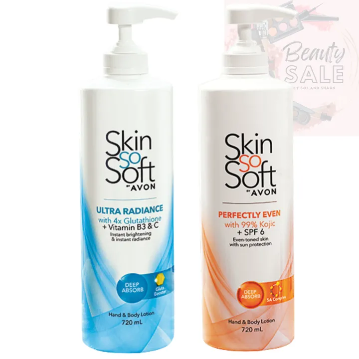 Avon Toiletries ~ NEW PACKAGING! SSS LOTIONS Skin So Soft Whitening Lotion Ultra Radiance with 4x Glutathione and Perfectly Even Kojic SPF6 250 ml and 400 ml Skin Whitening Lightening Soap - Lazada