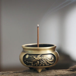 Tripod Incense Burner Dragon and Phoenix Carving Censer Mini Incense Stick Holder