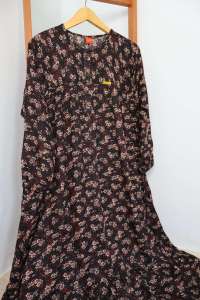 Midi dress jumbo bahan rayon premium motif bunga etnik busui wudhu friendly terbaru kekinian