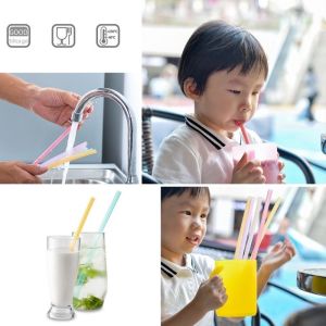 8MM Portable flexible transparent silicone straw seamless environmentally friendly reusable beverage straw with brush