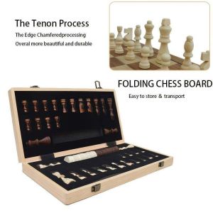 Magnetic Wooden Chess Checker Set Folding Portable Board Papan Catur Kayu Chess Set Tournament Size Magnet