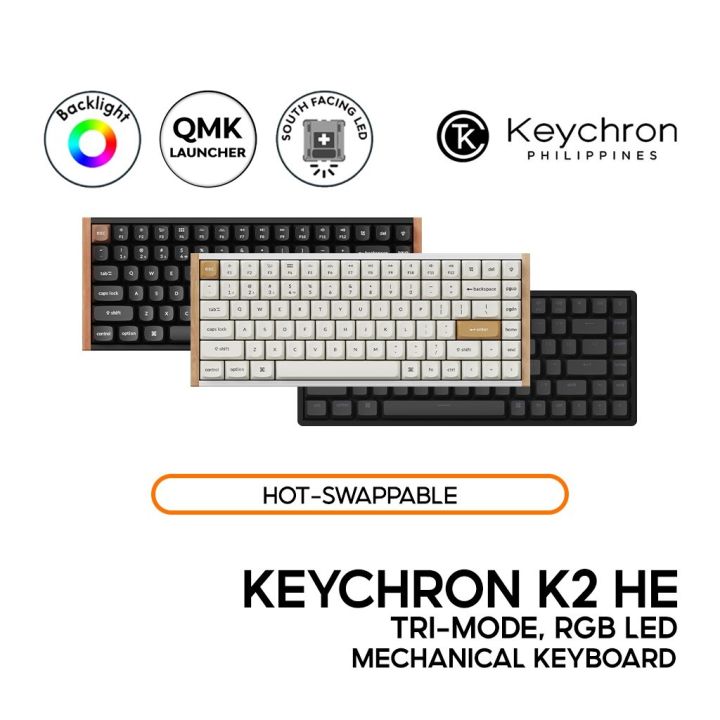 Keychron K2 HE Magnetic Keyboard, 75%, Tri-mode, RGB LED, QMK