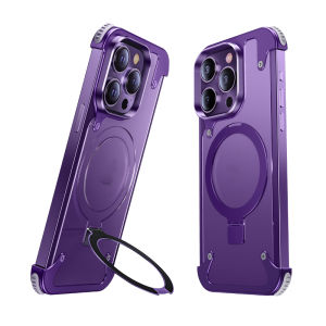 OATSBASF Sleek Minimalist Shockproof Titanium Color Phone Case with Built-in Kickstand for iPhone 14 Pro/14 Pro Max