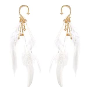 ต่างหูหนีบแบบโบฮีเมียนพร้อมโซ่ประดับพลอยเทียมรูปดาวเครื่องประดับสำหรับผู้หญิงสำหรับกิจกรรมกลางแจ้งแบบลำลอง