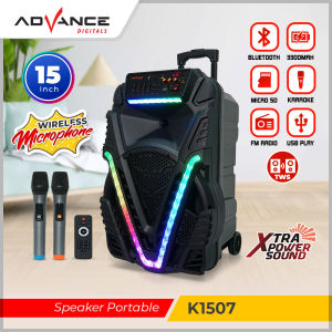Advance K-1507 Speaker Karaoke Meeting Bluetooth Speaker 15 inch Free 2 Mic Wireless