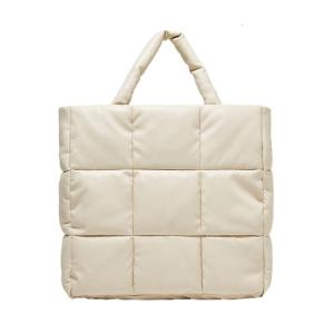 Fashionable Down Padded Shoulder Bag Womens Plain Quilted Tote with Zipper Closure