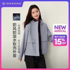 Giordano Beau Monde Women Softshell fleece-lined hooded windbreaker Free Shipping 13376764