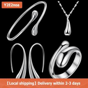 【Local shipping】 4Pcs Thời Trang Teardrop Trang Sức Set Cho Phụ Nữ Đơn Giản Nhẫn Vòng Cổ Vòng Tay Bông Tai Set Cho Tiệc Cưới Trang Sức