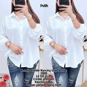 Atasan Kemeja Wanita Bahan Crinkle Kancing Gold Lengan Karet Kekinian