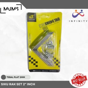 INF Plat Siku Rak Ambalan 2" Inch Set 4 Pcs / Siku Rak L Bracket Oval Penyangga Meja Kursi Lemari Tv Besi Stainless 5cm x 5cm Siku Rak Verseng Breket Braket Dinding Tembok 50mm x 50mm