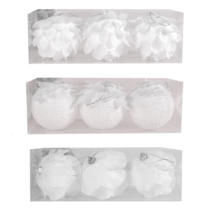 Quả châu trang trí giáng sinh 3 cái/hộp bọt trắng cánh hoa dạng treo hình cây thông giáng sinh đồ trang trí cho Xmas kỳ nghỉ đám cưới nhà