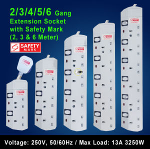 2 to 6 Gang Extension Socket with Safety Mark (2 3 & 6 Meter)