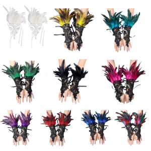 Fashionable Lace Gloves With Feather Accents Suitable For Evening Gowns And Party Dresses