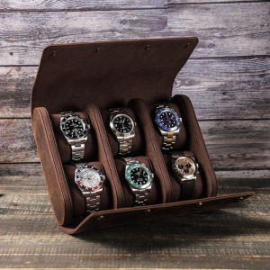 Hiram Genuine Leather 6/8 Slots Storage Box Luxury Watch Box Organizer Watches Display Case Gifts 6/8 Seats Jewelry Collection Present Cabinet
