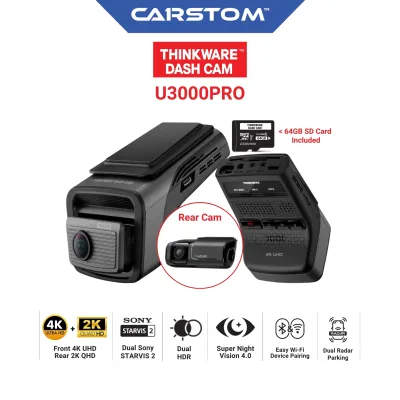 THINKWARE U3000 PRO 64GB 2CH and LTE Module 4K UHD Front/2K Rear Cam WiFi app Super Night Vision