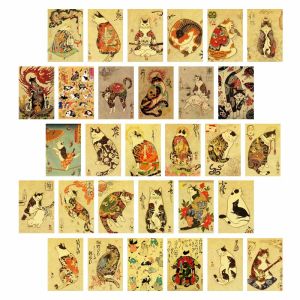 10/30PCS Japanese Tattooed Cat Poster Cards Ukiyo E Samurai Tattoo Prints Wall Collage Kit Painting Home Decor Mural Aesthetic