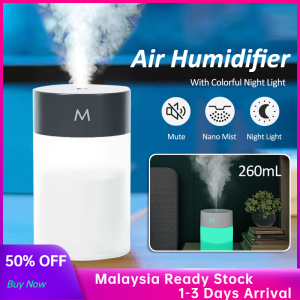 Mini Air Humidifier for Home Bedroom Car Office 260ml Capacity USB Charging Cool Mist Purifier with Colorful Lights Night Light Lamp Humidifier Nano Mist Nano Sprayer Fine Spray Mute Air Purifier (3 colors)
