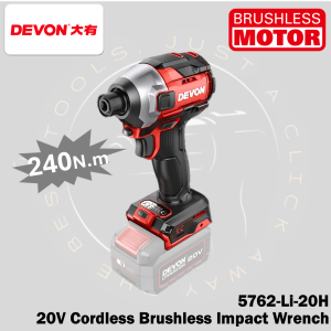 DEVON 5762-Li-20H 20V Cordless Brushless Impact Wrench / Impact Driver 6.35mm (1/4”) 240Nm
